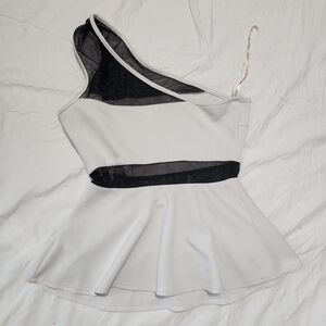 G by Guess White and Black One-Shoulder Peplum Top